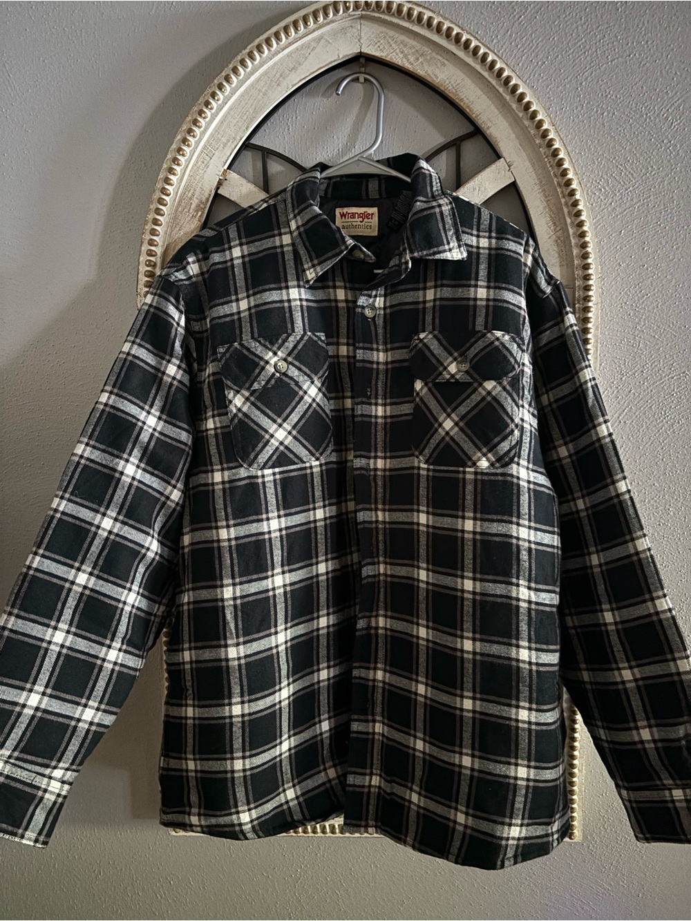 Wrangler Black and White Plaid Lightweight Shacket